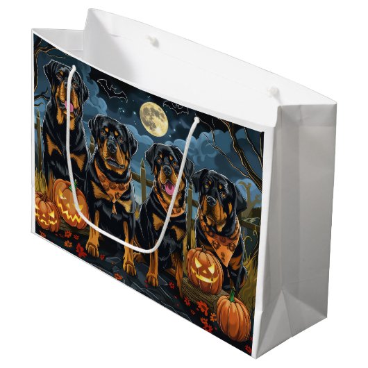 Rottweiler Halloween Spooky Große Geschenktüte (Vorderseite Schrägansicht)