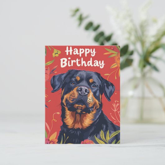 Rottweiler Happy Birthday Postkarte (Stehend Vorderseite)