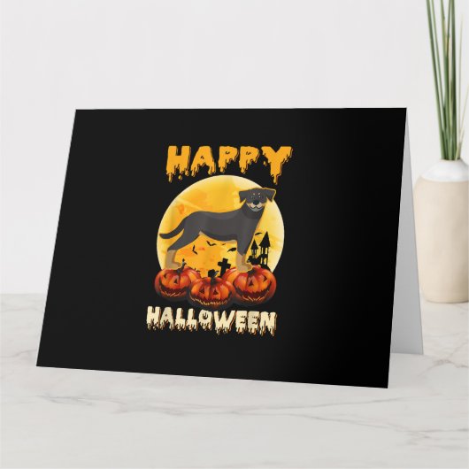 rottweiler happy halloween dog scary moon costumes karte (Vorderseite)