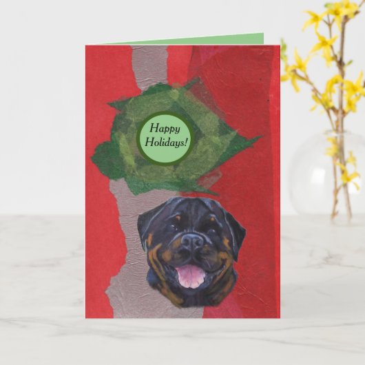 Rottweiler Happy Holidays Karte (Gelbe Blume)