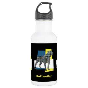 Rottweiler Haustier Hund Silhouette Gelb & Blau Gr Edelstahlflasche