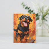 Rottweiler HerbstErntedank Postkarte (Stehend Vorderseite)