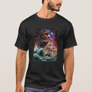 Rottweiler Hund als Kraken ein Kriegsschiff auf Ho T-Shirt