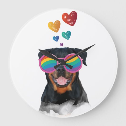 Rottweiler Hund am Valentinstag des Herzens Große Wanduhr (Vorderseite)