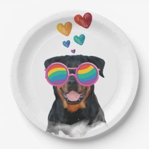 Rottweiler Hund am Valentinstag des Herzens Pappteller