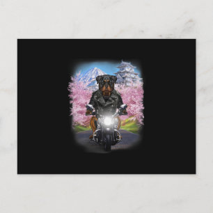 Rottweiler-Hund auf Motorradtour durch japanische Feiertagspostkarte