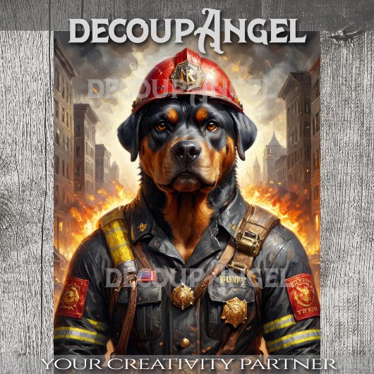 Rottweiler Hund Feuerwehrmann - Decoupage - Seidenpapier