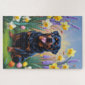 Rottweiler-Hund-Frühlingsblumen-Gemälde Puzzle (Horizontal)
