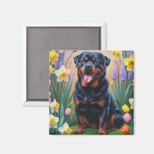 Rottweiler-Hund-Frühlingsblumen-Malerei Magnet