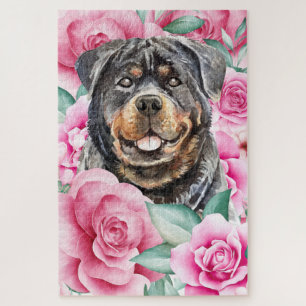 Rottweiler Hund Gesicht Wasserfarbe zeichnend rosa Puzzle