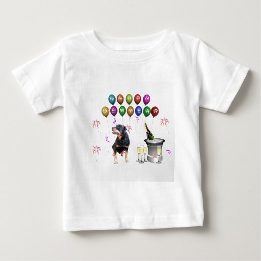 Rottweiler Hund glücklich Neues Jahr Baby T-shirt (Vorderseite)