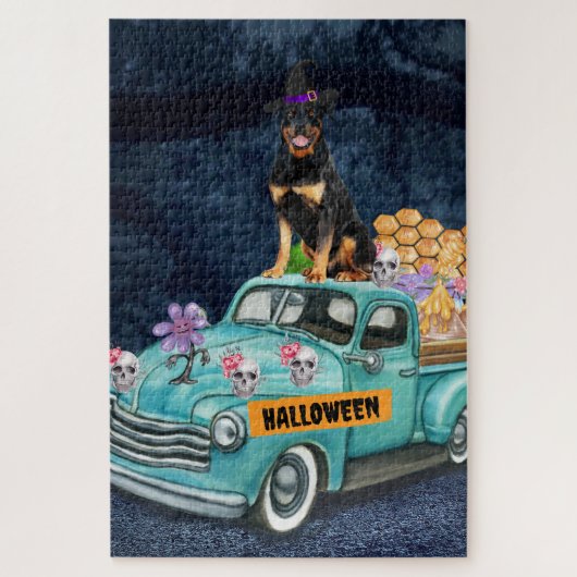 Rottweiler Hund Halloween LKW Beängstigende Nacht Puzzle (Vertikal)