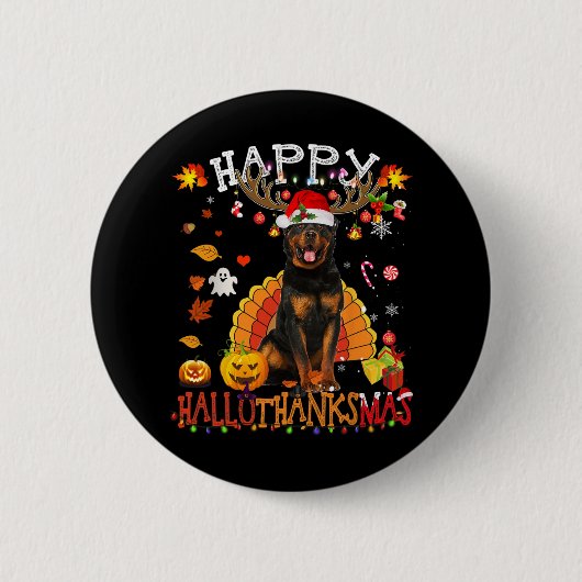 Rottweiler Hund Halloween Weihnachtshund Happy Hal Button (Vorderseite)
