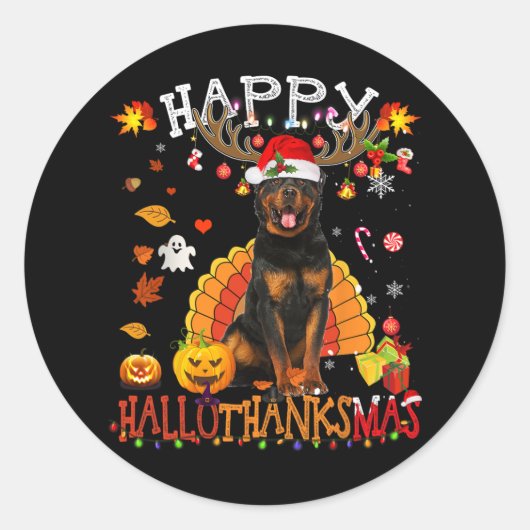 Rottweiler Hund Halloween Weihnachtshund Happy Hal Runder Aufkleber (Vorderseite)