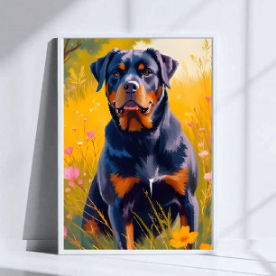 Rottweiler-Hund Haustier-Porträtmalerei Aquarell Poster