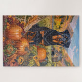 Rottweiler Hund Herbst Ernte Erntedank Puzzle (Horizontal)