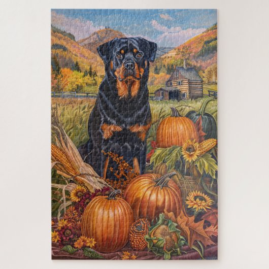 Rottweiler Hund Herbst Ernte Erntedank Puzzle (Vertikal)