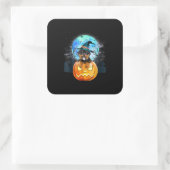 Rottweiler Hund Hexenhut zwischen Kürbisgeschenk Quadratischer Aufkleber (Tasche)