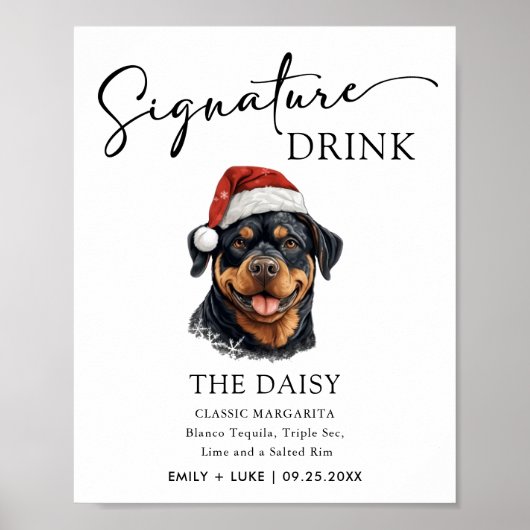 Rottweiler Hund Hochzeitsignatur Trinkzeichen Poster (Vorne)
