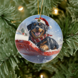 Rottweiler-Hund im Schlitten Lass es schneien Weih Keramik Ornament