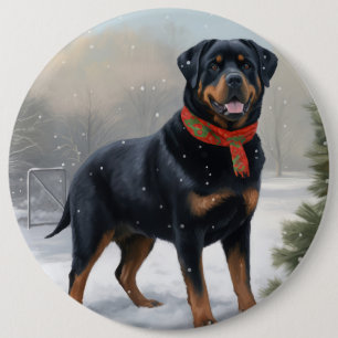 Rottweiler-Hund im Schnee Weihnachten Button