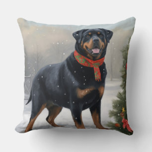 Rottweiler-Hund im Schnee Weihnachten Kissen