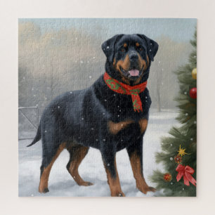 Rottweiler Hund im Schnee Weihnachten Puzzle