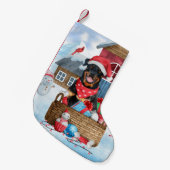 Rottweiler Hund im Schnee Weihnachtshaus Kleiner Weihnachtsstrumpf (Vorderansicht (hängend))