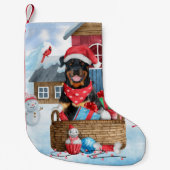 Rottweiler Hund im Schnee Weihnachtshaus Kleiner Weihnachtsstrumpf (Vorderseite)