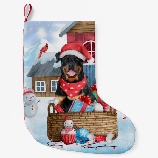 Rottweiler Hund im Schnee Weihnachtshaus Kleiner Weihnachtsstrumpf (Vorderseite)