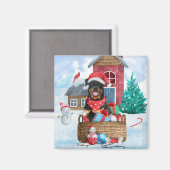 Rottweiler Hund im Schnee Weihnachtshaus Magnet (Vorderseite/Rückseite)