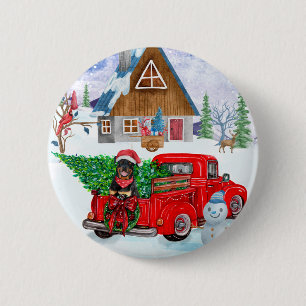Rottweiler-Hund im Weihnachtslieferwagen Schnee Button