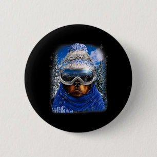 Rottweiler Hund im Winter Ski Snowboarden Sport Wi Button