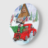 Rottweiler Hund in der Weihnachtslieferung LKW Sch Große Wanduhr (Winkel)