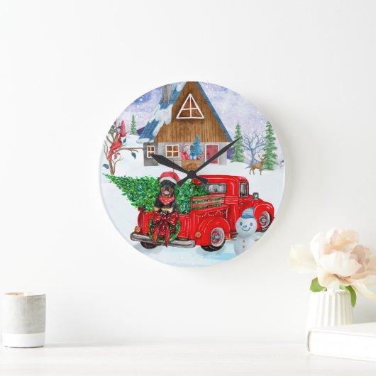 Rottweiler Hund in der Weihnachtslieferung LKW Sch Große Wanduhr (Zuhause)