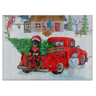 Rottweiler Hund in der Weihnachtslieferung LKW Sch Schneidebrett