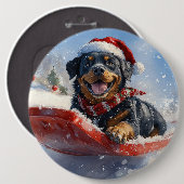 Rottweiler Hund in Sledge Let it Schnee Weihnachte Button (Vorne & Hinten)