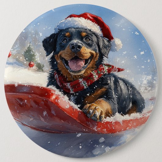 Rottweiler Hund in Sledge Let it Schnee Weihnachte Button (Vorderseite)