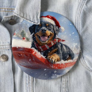 Rottweiler Hund in Sledge Let it Schnee Weihnachte Button