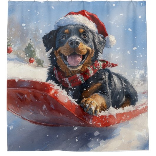 Rottweiler Hund in Sledge Let it Schnee Weihnachte Duschvorhang (Vorderseite)