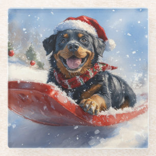 Rottweiler Hund in Sledge Let it Schnee Weihnachte Glasuntersetzer
