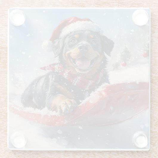 Rottweiler Hund in Sledge Let it Schnee Weihnachte Glasuntersetzer (Rückseite)