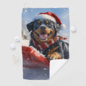 Rottweiler Hund in Sledge Let it Schnee Weihnachte Golfhandtuch (Insitu)