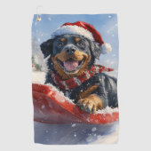 Rottweiler Hund in Sledge Let it Schnee Weihnachte Golfhandtuch (Vorderseite)