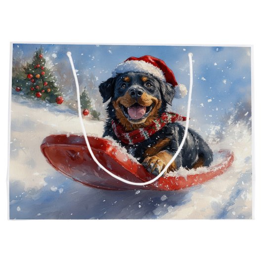 Rottweiler Hund in Sledge Let it Schnee Weihnachte Große Geschenktüte (Rückseite)