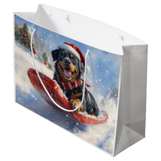 Rottweiler Hund in Sledge Let it Schnee Weihnachte Große Geschenktüte (Rückseite Schrägansicht)