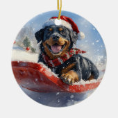 Rottweiler Hund in Sledge Let it Schnee Weihnachte Keramik Ornament (Vorne)