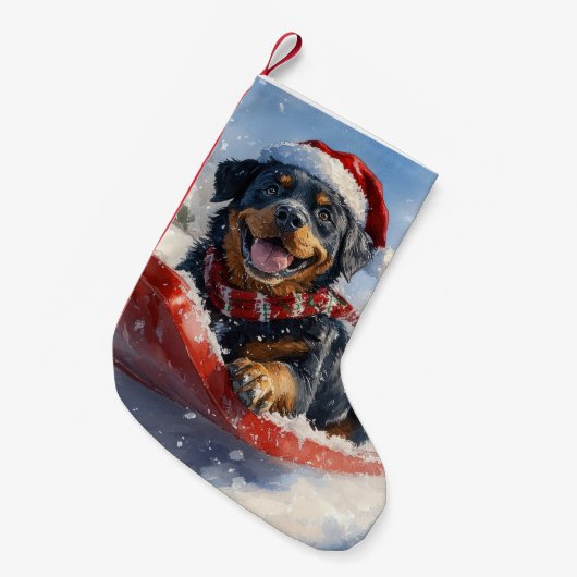 Rottweiler Hund in Sledge Let it Schnee Weihnachte Kleiner Weihnachtsstrumpf (Vorderansicht (hängend))