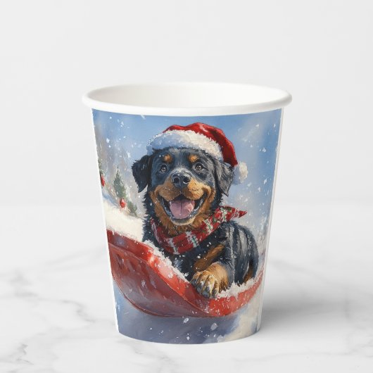 Rottweiler Hund in Sledge Let it Schnee Weihnachte Pappbecher (Rückseite)