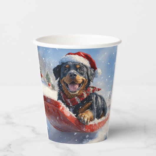Rottweiler Hund in Sledge Let it Schnee Weihnachte Pappbecher (Vorderseite)